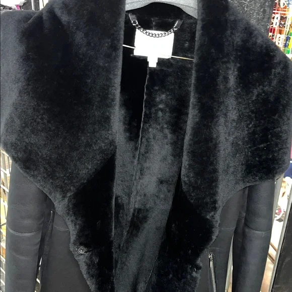 L.K. Bennet CT Amberly Black 100% Sheepskin/Shearling Coat Jacket- size Small